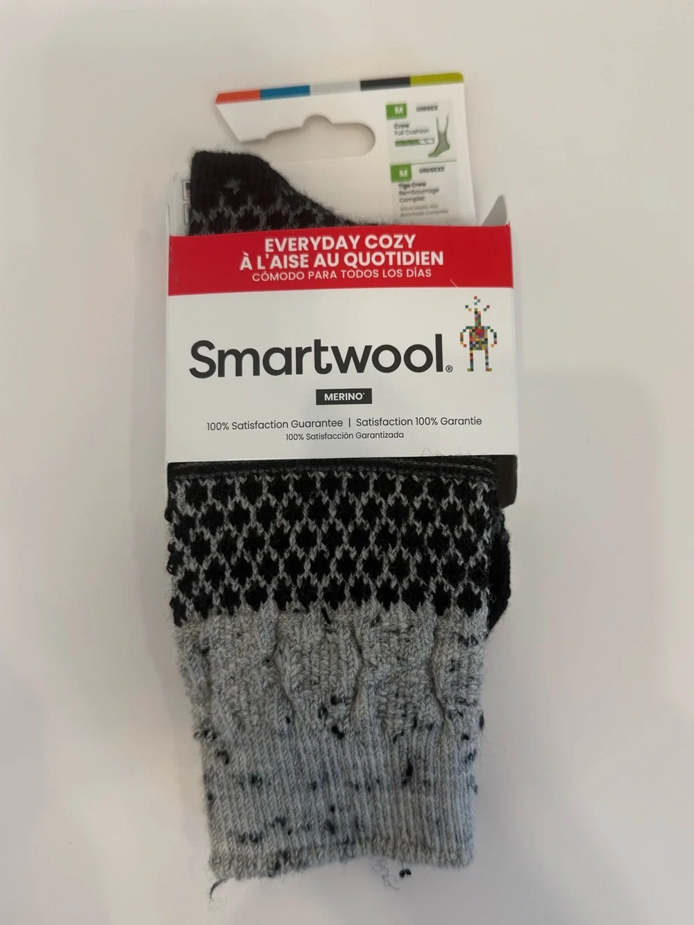 NWT Smartwool Everyday Cozy Merino Crew Socks Black and Gray Med Gorpcore Hiking
